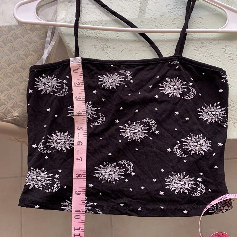 Celestial Sun Moon And Star Asymmetrical Crop Tank Top - Picture 4 of 5